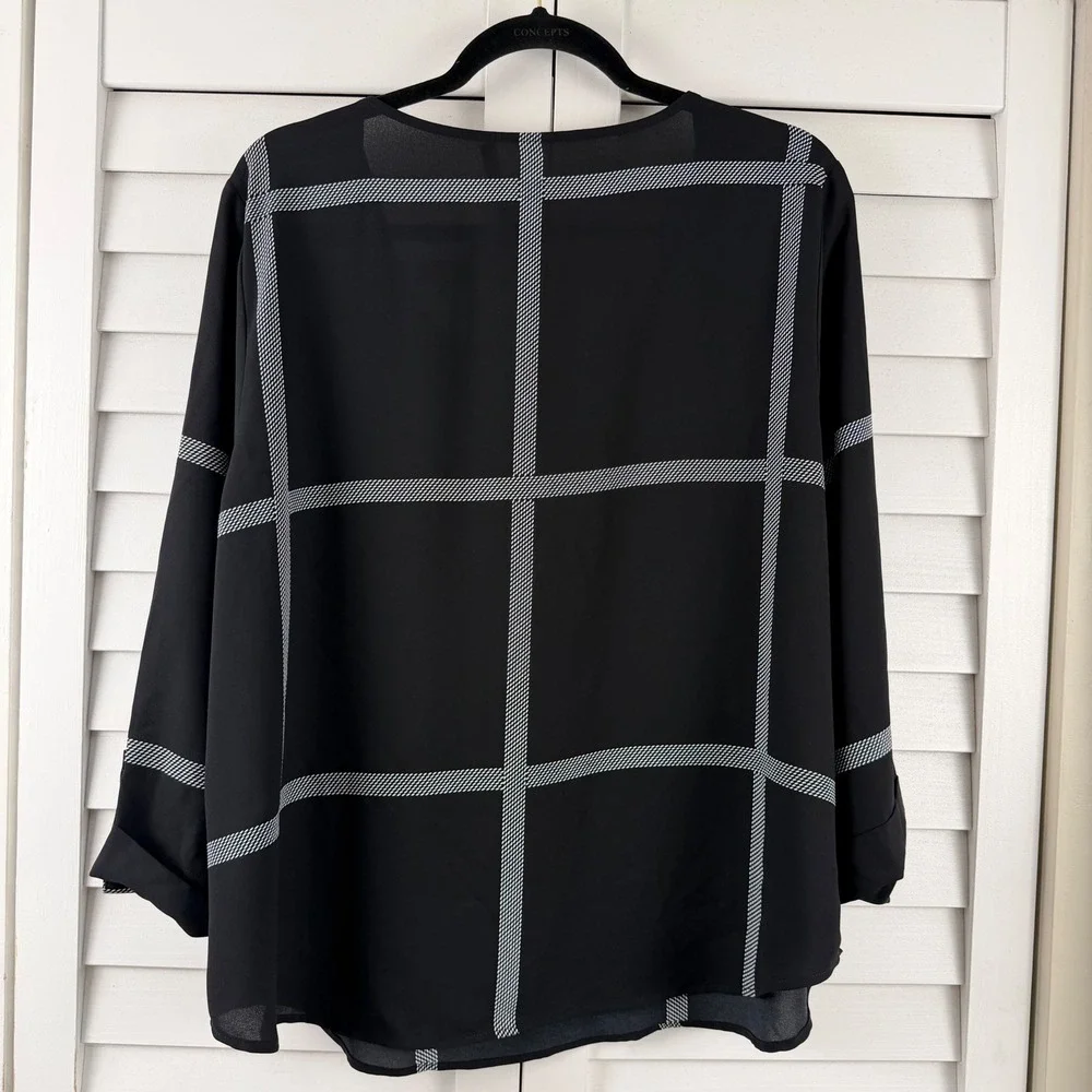 41 Hawthorn Bixby Scoop Neck Blouse Women XL Black Windowpane Plaid NEW - Picture 6 of 15